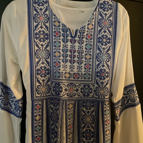 Dresses & Skirts - White and Blue Embroidered Palestinian Dress